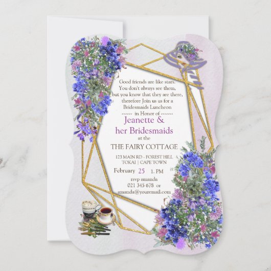 Geometrische goud- en lavender Flowers Bridemaids  Kaart (Voorkant)
