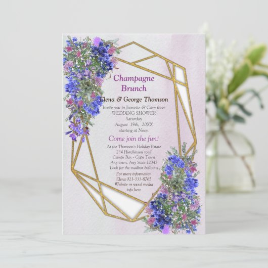 Geometrische goud- en lavender Flowers Couple Show Kaart (Staand voorkant)