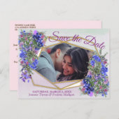 Geometrische goud- en lavender Flowers Sla de datu Aankondigingskaart (Voorkant / Achterkant)