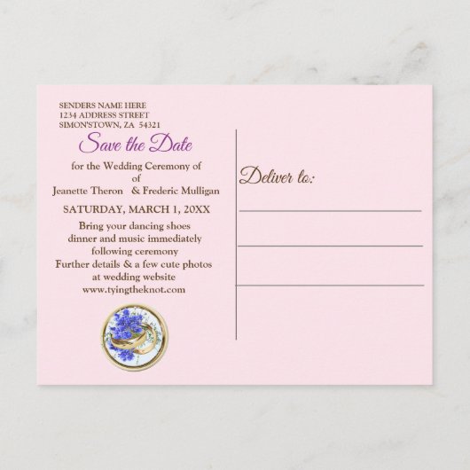 Geometrische goud- en lavender Flowers Sla de datu Aankondigingskaart (Achterkant)