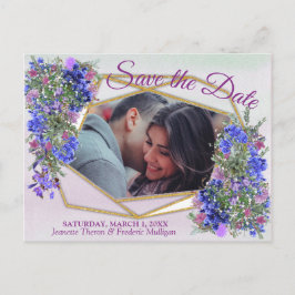 Geometrische goud- en lavender Flowers Sla de datu Aankondigingskaart