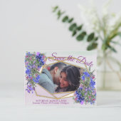 Geometrische goud- en lavender Flowers Sla de datu Aankondigingskaart (Staand voorkant)