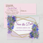 Geometrische goud- en lavender Flowers Sla de datu Aankondigingskaart (Voorkant / Achterkant)