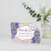 Geometrische goud- en lavender Flowers Sla de datu Aankondigingskaart (Staand voorkant)