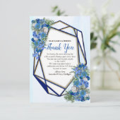 Geometrische goud-navy & blauwe bloem Dank je wel RSVP Kaartje (Staand voorkant)