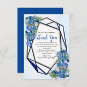 Geometrische goud-navy & blauwe bloem Dank je wel RSVP Kaartje (Voorkant / Achterkant)