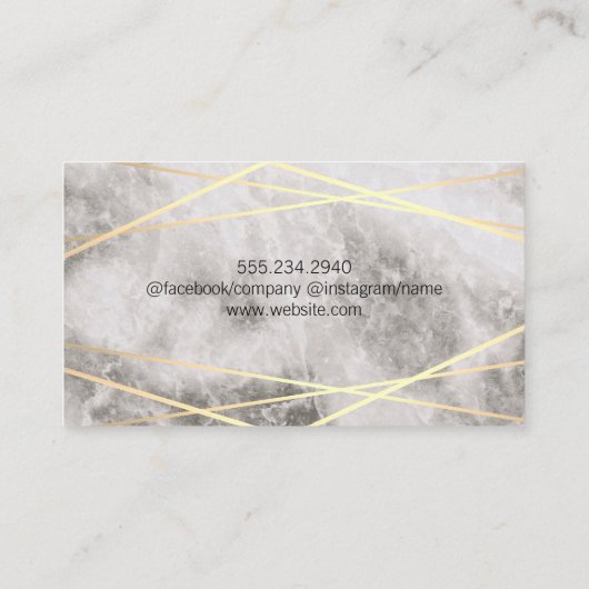 Geometrische goud witte folie glans met marmer visitekaartje (Achterkant)