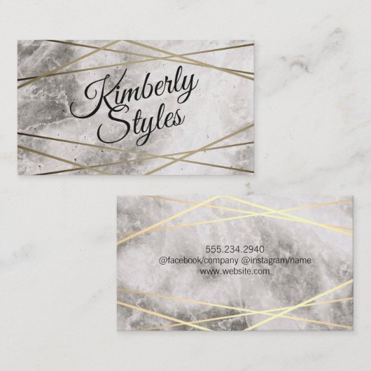 Geometrische goud witte folie glans met marmer visitekaartje (Voorkant / Achterkant)