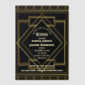 Geometrische Goud zwarte great gatsby Art Deco bru Vellum Uitnodigingen (Voorkant)