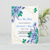 Geometrische goudblauw Lijst, met uitzondering van Save The Date (Staand voorkant)