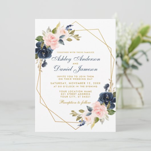 Geometrische goudblauw roze bruinbloeding kaart (Staand voorkant)