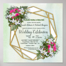 Geometrische goudbloem Lijst Vloeiend Bouquet Wedd Poster