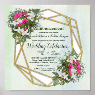 Geometrische goudbloem Lijst Vloeiend Bouquet Wedd Poster