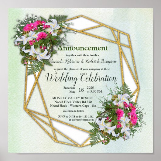 Geometrische goudbloem Lijst Vloeiend Bouquet Wedd Poster (Voorkant)