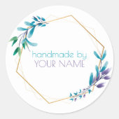 Geometrische goudbloem met "Handgemaakt door" Ronde Sticker (Voorkant)