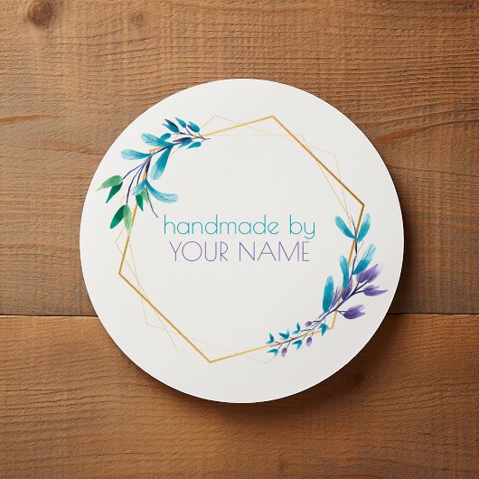 Geometrische goudbloem met "Handgemaakt door" Ronde Sticker