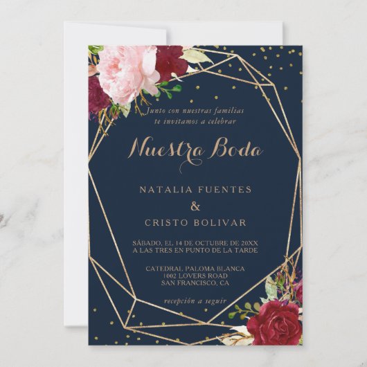 Geometrische goudbruin Glitter Rood Spaans huwelij Kaart (Voorkant)