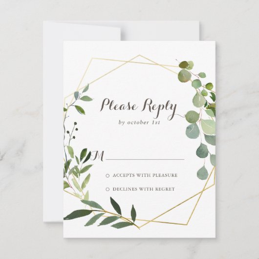 Geometrische goudbruine groene kalligrafie RSVP (Voorkant)