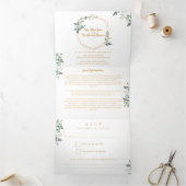 Geometrische gouden blad Trifold bruiloft uitnodig Drieluik Uitnodiging (Binnen)