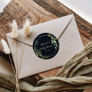Geometrische gouden blauwe groene babyshower favor ronde sticker