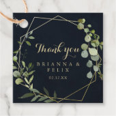 Geometrische Gouden Blauwe Groene Calligrafie Huwe Bedankjes Labels (Voorkant)