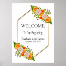 Geometrische gouden blush oranje bloemige bruiloft