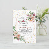 Geometrische gouden Bourgondische Boho Flowers Vri Kaart (Staand voorkant)