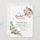 Geometrische gouden Bourgondische Boho Flowers Vri Kaart (Voorkant)