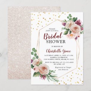 Geometrische gouden Bourgondische Boho Flowers Vri Kaart