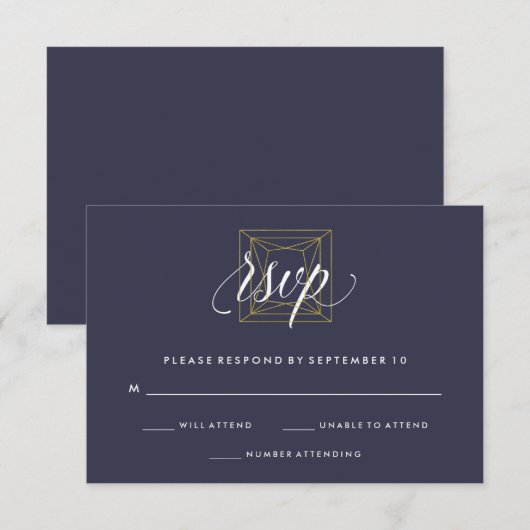 Geometrische gouden diamanten bruiloft RSVP op bla (Voorkant / Achterkant)