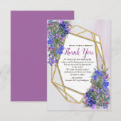 Geometrische gouden en lavendelbloemstukken RSVP kaartje (Voorkant / Achterkant)