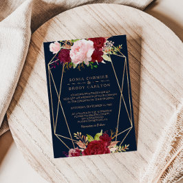 Geometrische gouden en rode tropische bruiloft kaart