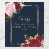 Geometrische gouden en rode tropische bruiloft wijn etiket (Enkel label)