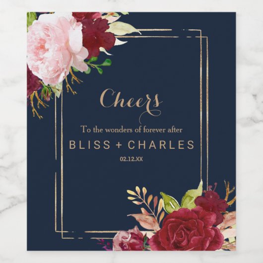 Geometrische gouden en rode tropische bruiloft wijn etiket (Enkel label)