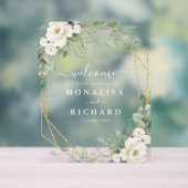 Geometrische gouden en witte bloemige bruiloft acryl bord (Neutraal)