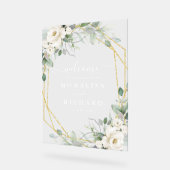 Geometrische gouden en witte bloemige bruiloft acryl bord (Hoek)