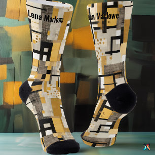 Geometrische gouden en zwarte moderne kunst sokken