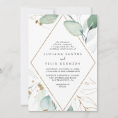 Geometrische gouden Eucalyptus Diamond Weddenschap Kaart (Voorkant)