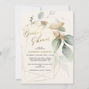Geometrische Gouden Eucalyptus Groene Bruiloftsdou Kaart