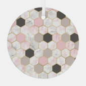 Geometrische gouden folie, marmeren zeshoekpatroon glas ornament (Achterkant)