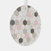 Geometrische gouden folie, marmeren zeshoekpatroon glas ornament (Voorkant Rechts)