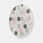 Geometrische gouden folie, marmeren zeshoekpatroon glas ornament (Voorkant links)