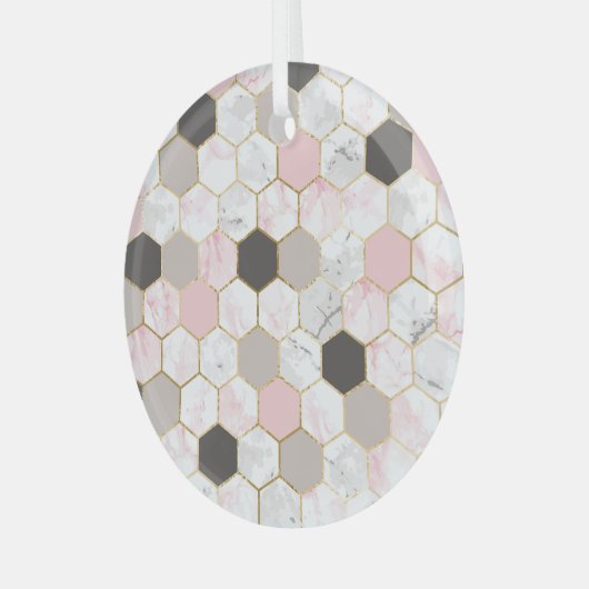 Geometrische gouden folie, marmeren zeshoekpatroon glas ornament (Voorkant links)