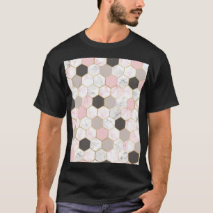 Geometrische gouden folie, marmeren zeshoekpatroon t-shirt