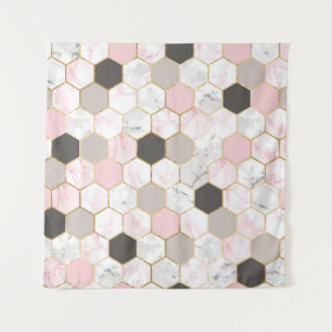 Geometrische gouden folie, marmeren zeshoekpatroon wandkleed