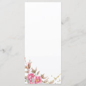 Geometrische Gouden Frame Roze Bloemen Bruiloftsme Programmakaart (Achterkant)