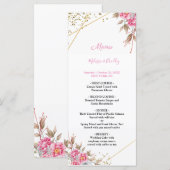 Geometrische Gouden Frame Roze Bloemen Bruiloftsme Programmakaart (Voorkant / Achterkant)