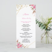 Geometrische Gouden Frame Roze Bloemen Bruiloftsme Programmakaart (Staand voorkant)
