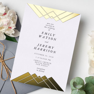 Geometrische Gouden Gatsby Bruiloft Pers Folie Uitnodiging