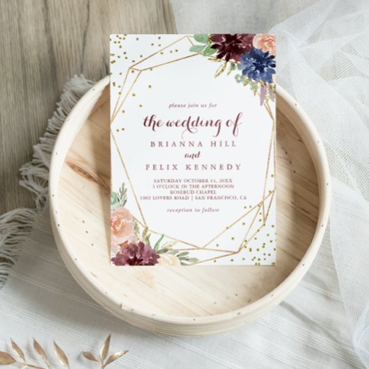 Geometrische gouden glans kalligrafie bruiloft kaart